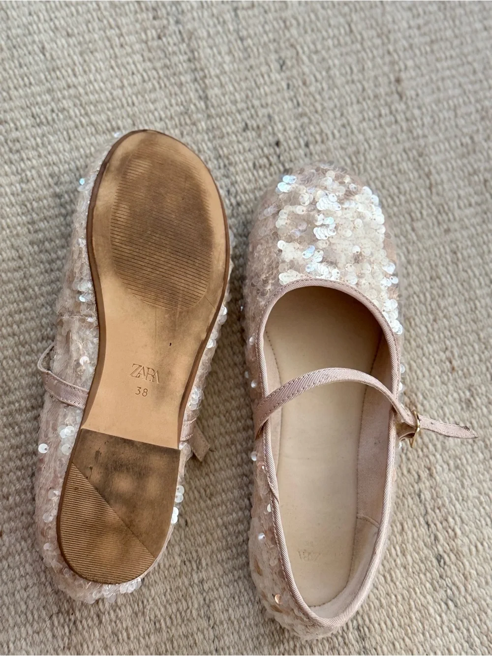 Zara Girls' Sparkle Sequin Mary Jane Flats in Champagne